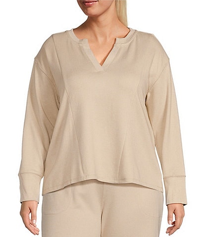 Kinesis Plus Size Long Sleeve Split V-Neck Top