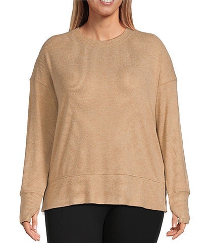 Kinesis Plus Size Ribbed Knit Long Sleeve Crew Neck Pullover