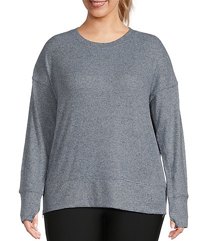 Kinesis Plus Size Ribbed Knit Long Sleeve Crew Neck Pullover