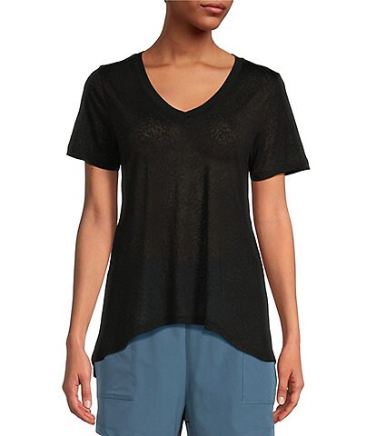 Kinesis Short Sleeve Relaxed V-Neck Hi-Low Jersey Knit Top