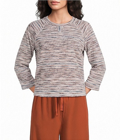 Kinesis Striped Crew Neck 3/4 Rolled Sleeve Raglan Top