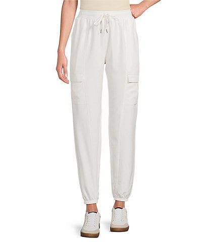 Kinesis Woven Elastic Cinched Cuff Ribbed Waistband Flap Pocket Ankle Joggers