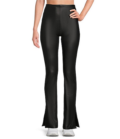 Kinesis x Katherine Mason Coated Pull-On Side Slit High Rise Flare Pants