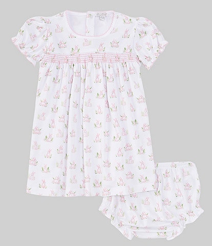 Kissy Kissy Baby Girls Newborn-24 Months Short Sleeve Cotton Tail Hollows Print Dress Set