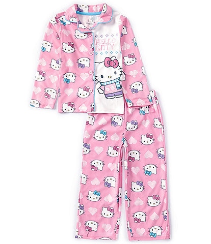 Komar Kids Little Girls/Big Girls 2T-10 Long Sleeve Hello Kitty Color Block Pajama Top & Coordinating Pajama Pant Set