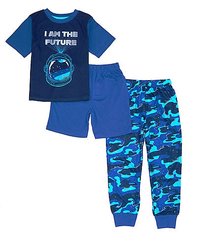 Komar Kids Little/Big Boys 4-16 I Am The Future Jersey Pajama Top, Printed Terrycloth Jogger Pants & Solid Jersey Shorts Set
