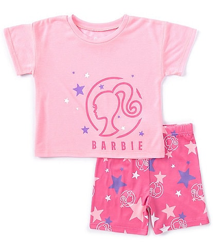Komar Kids Little/Big Girls 4-10 Short Sleeve Barbie Pajama Top & Star-Printed Pajama Short Set