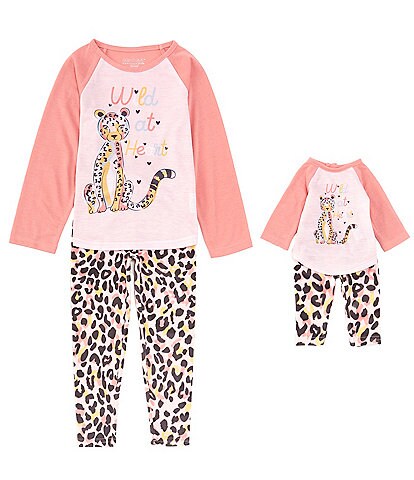 Komar Kids Little/Big Girls 4-14 Long Sleeve Cheetah Me and My Doll Matching Pajama 3-Piece Set