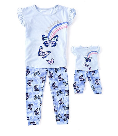Komar Kids Little/Big Girls 4-14 Short Sleeve Butterfly Me and My Doll Matching Pajama 3-Piece Set