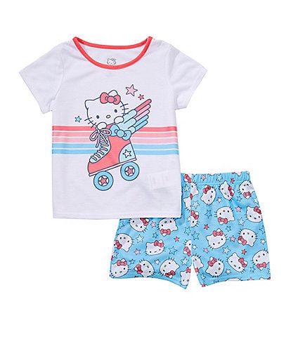 Komar Kids Little/Big Girls Hello Kitty Roller Skate Two-Piece Pajama Set