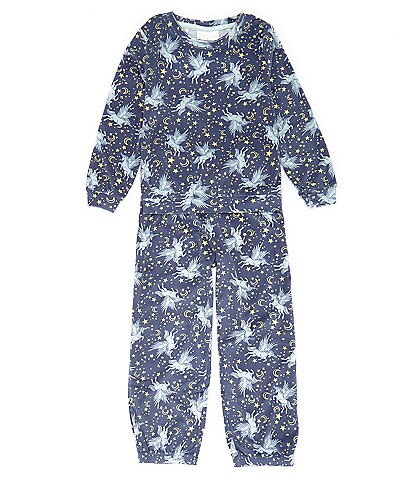 Komar Kids Little/Big Girls Long Sleeve Celestial Unicorn Printed Pajama T-Shirt & Pant Set