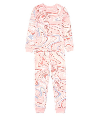 Komar Kids Little/Big Girls Long Sleeve Marble Printed Pajama T-Shirt & Pant Set