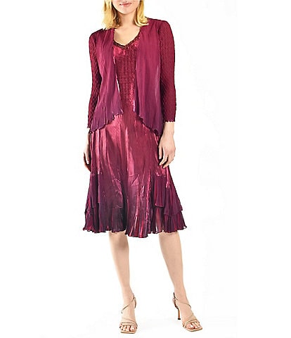 Komarov Chiffon Charmeuse V-Neck Long Sleeve 2-Piece Jacket Dress