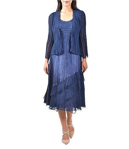 Komarov Tiered Ruffle Hem 2-Piece Jacket Dress