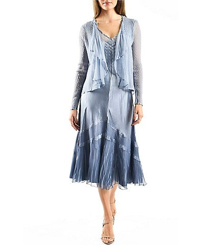 Komarov Two Piece Set V-Neck Aline Dress with Cardigan