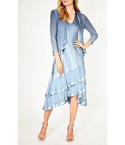 Komarov V-Neck Sleeveless Matching Chiffon 2-Piece Jacket Dress