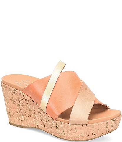 Kork-Ease Addie Leather Banded Slip-On Cork Wedge Sandals
