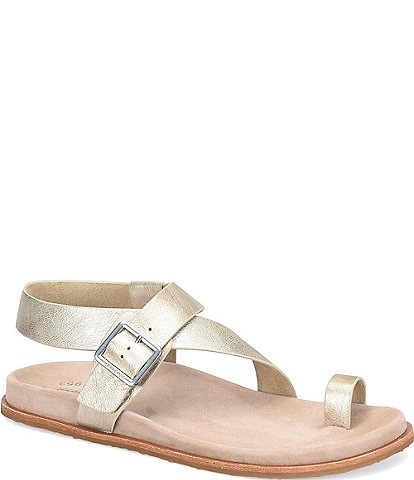 Kork-Ease Anya Metallic Leather Toe Loop Ankle Wrap Footbed Sandals