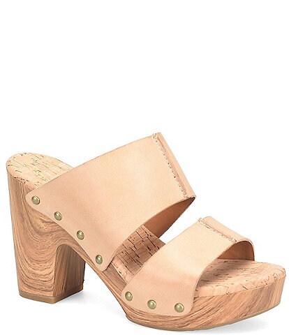 Kork-Ease Darra Leather Banded Studded Wood Platform Slide Sandals