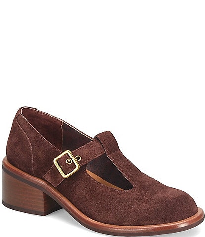 Kork-Ease Jesse Suede Block Heel T-Strap Mary Janes