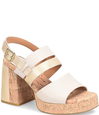 Kork-Ease Maxi Leather Banded Color-Blocked Cork Heel Sandals