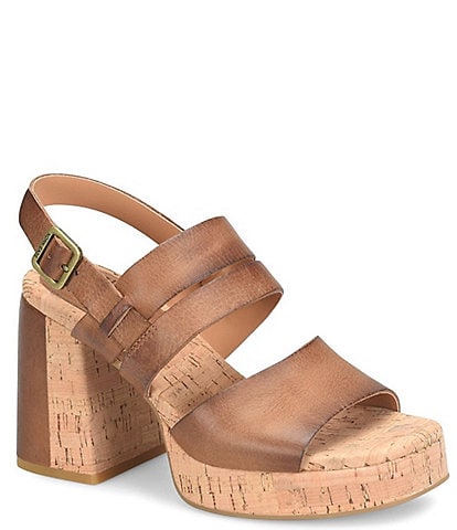 Kork-Ease Maxi Leather Banded Color-Blocked Cork Heel Sandals