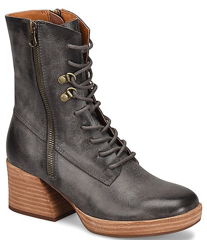 Kork-Ease Raleigh Leather Lace-Up Zip Platform Combat Boots