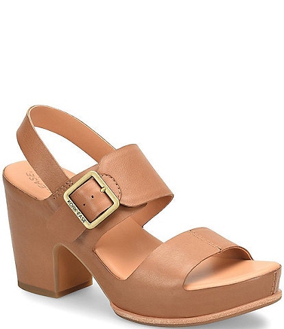 Kork-Ease San Carlos Leather Buckle Platform Block Heel Clog Sandals