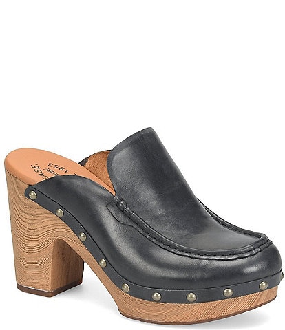 Kork-Ease Spencer Leather Studded Platform Mule Clogs