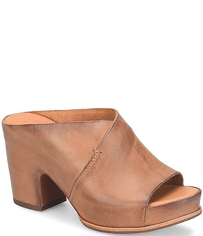 Kork-Ease Stowe Leather Block Heel Platform Slide Sandals