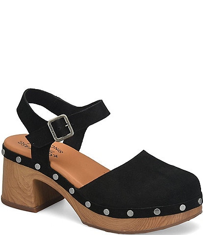 Kork-Ease Tribeca Suede Ankle Strap Block Heel Platform Clogs