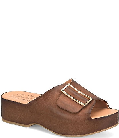 Kork-Ease York Leather Buckle Banded Platform Slide Sandals
