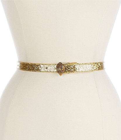 Kurt Geiger London 0.8#double; Eagle Plaque Gold Metallic Leather Reversible Belt