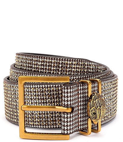 Kurt Geiger London 1.5" Gold Crystal Houndstooth Belt