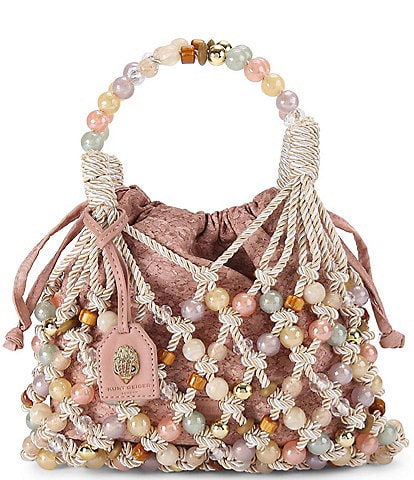 Kurt Geiger London Beaded Woven Macrame Rope Drawstring Bucket Bag