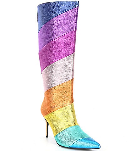 Kurt Geiger London Belgravia 85 Metallic Leather Rainbow Stripe Stiletto Boots