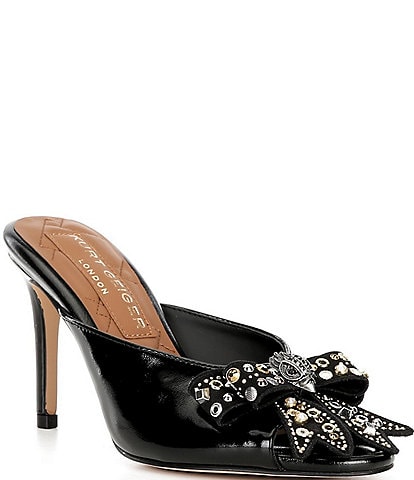 Kurt Geiger London Belgravia Leather Peep Toe Studded Bow Mules