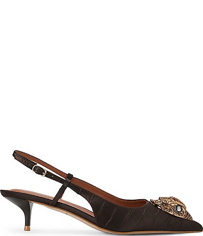 Kurt Geiger London Belsize 40 Crocodile Embossed Satin Eagle Ornament Slingback Pumps