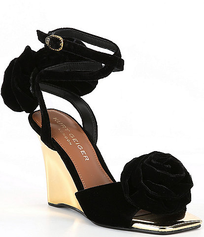 Kurt Geiger London Bloom Velvet Wedge Sandals