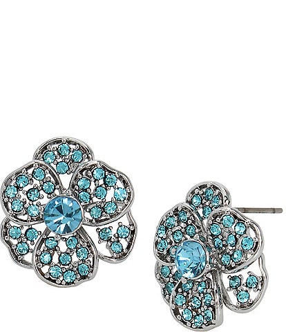Kurt Geiger London Blue Crystal Flower Stud Earrings