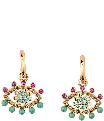 Kurt Geiger London Boho Evil Eye Charm Huggie Hoop Drop Earrings