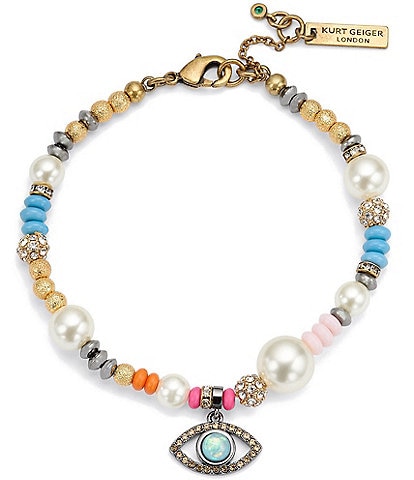 Kurt Geiger London Boho Evil Eye Charm Pearl Strand Line Bracelet