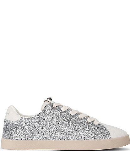 Kurt Geiger London Britton Silver Glitter Ornament Lace Up Sneakers