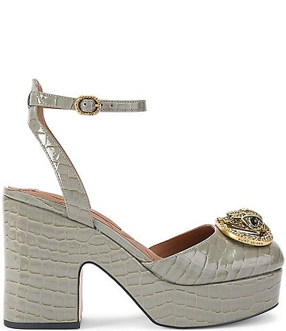 Kurt Geiger London Chelsea Croco Embossed Leather Ankle Strap Platform Pumps