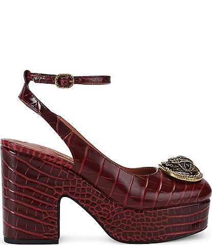 Kurt Geiger London Chelsea Crocodile Embossed Leather Ankle Strap Platform Pumps