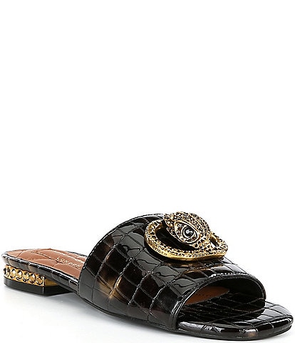 Kurt Geiger London Chelsea Crocodile Patent Leather Flat Slide Sandals