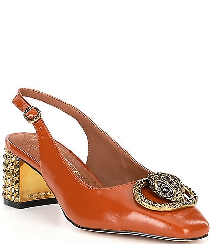 Kurt Geiger London Chelsea Embellished Block Heel Leather Slingback Pumps