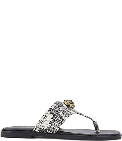 Kurt Geiger London Chelsea Square Toe Snake Print Leather Thong Sandals