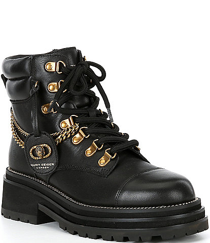 Kurt Geiger London Chelsea Tag Chain Combat Leather Boots