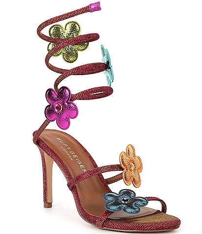Kurt Geiger London Colorful Daisy Flower Spiral Ankle Wrap Strappy Dress Sandals